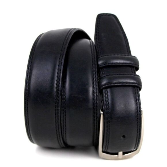 CLASSIC BLACK GENUINE LEATHER 1.25"Wd STITCH CASUAL DRESS MEN'S BELT Sz 36 (M27 - Picture 1 of 13